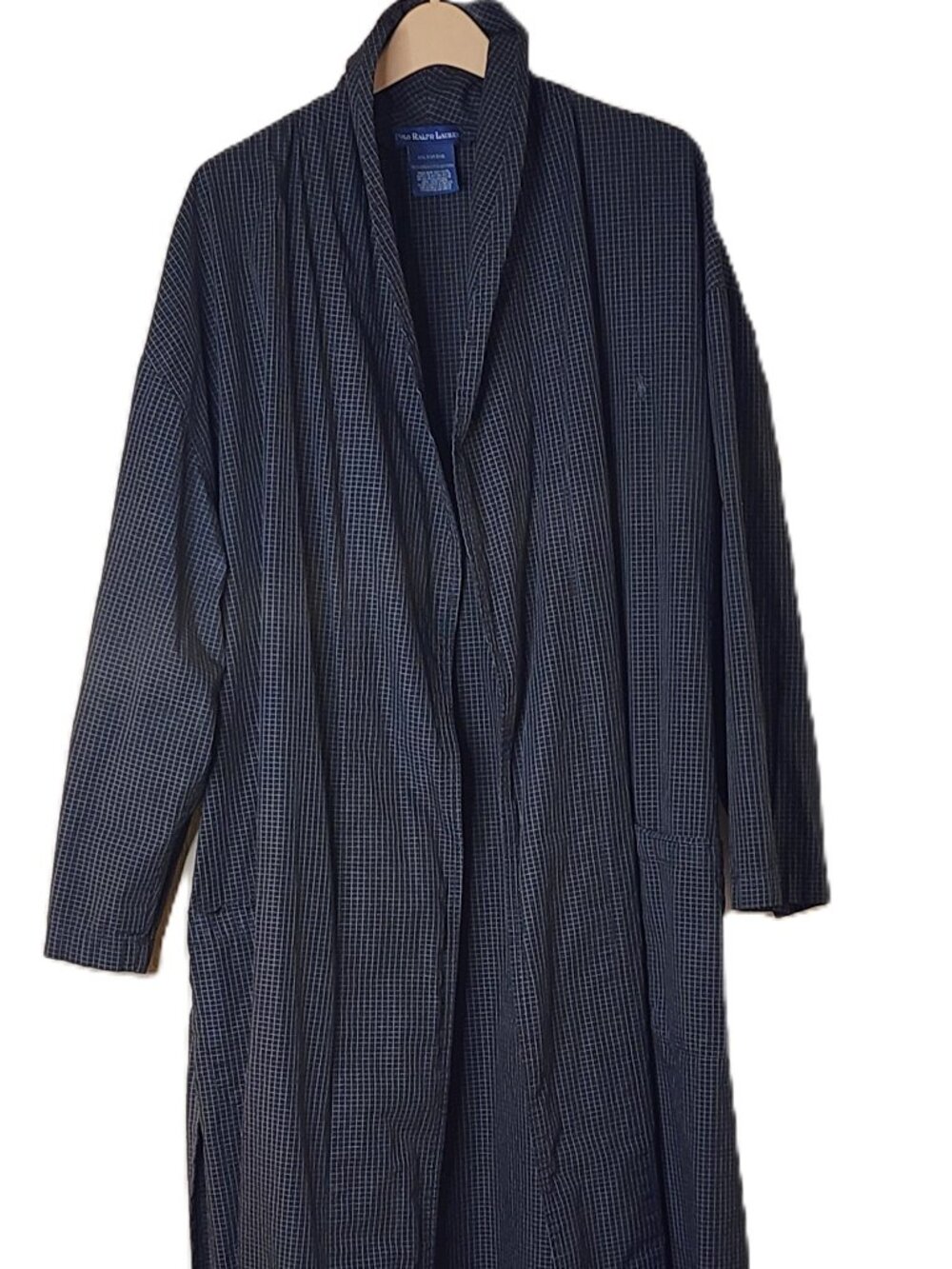 Polo Ralph Lauren Soho Plaid Full Length Robe w/Tie Size L/XL Black White Preppy